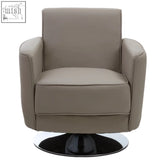Beige wester mink leather effect chair with sleek modern design and chrome-plated swivel base