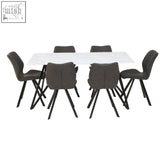 Weston marble effect 7pc dining set with sleek white marble table and six dark gray upholstered chairs with black legs