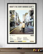 Black-framed morning glory album track poster featuring oasis 1995 vintage street photo with minimalist typography