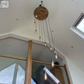 Rustic whiskey barrel cascade chandelier with hanging edison bulbs in wood finish perfect for stairwell lighting america ul listing