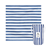 Whitsunday blue picnic blanket with blue and white stripes and matching carry bag by dock & bay