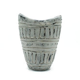 Silver ceramic wide neck shaped vase with vertical ridges and dotted accents for dry flowers cream 22cm
