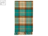 Teal and brown plaid winterton merino lambswool throw with fringe perfect for cozy warmth in jade color