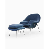 Womb Style Chair & Ottoman In Premium Velvet or Cashmere, Dark Blue| DC Concept