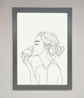 Women With An Apple Line Drawing Framed Poster