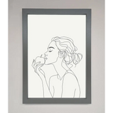 Women With An Apple Line Drawing Framed Poster - A3 (29.7 x 42 cm) / Dark Grey - Framed Print