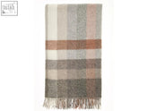 Woodale pure new wool shetland throw wool throw in soft earth tones with a herringbone plaid pattern and fringe edge