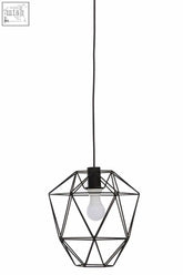Wyra black pendant light with a geometric wire design and clear bulb inside is a stylish black pendant light