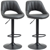 HOMCOM Bar Stools Set of 2, Swivel Counter Height Barstools with Back, Adjustable PU Leather Bar Chairs, Modern Armless Kitchen Island Stool, Dark Grey