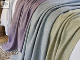 Xl herringbone shetland pure wool throw 140cm x 220cm with textured herringbone weave in purple gray and olive green