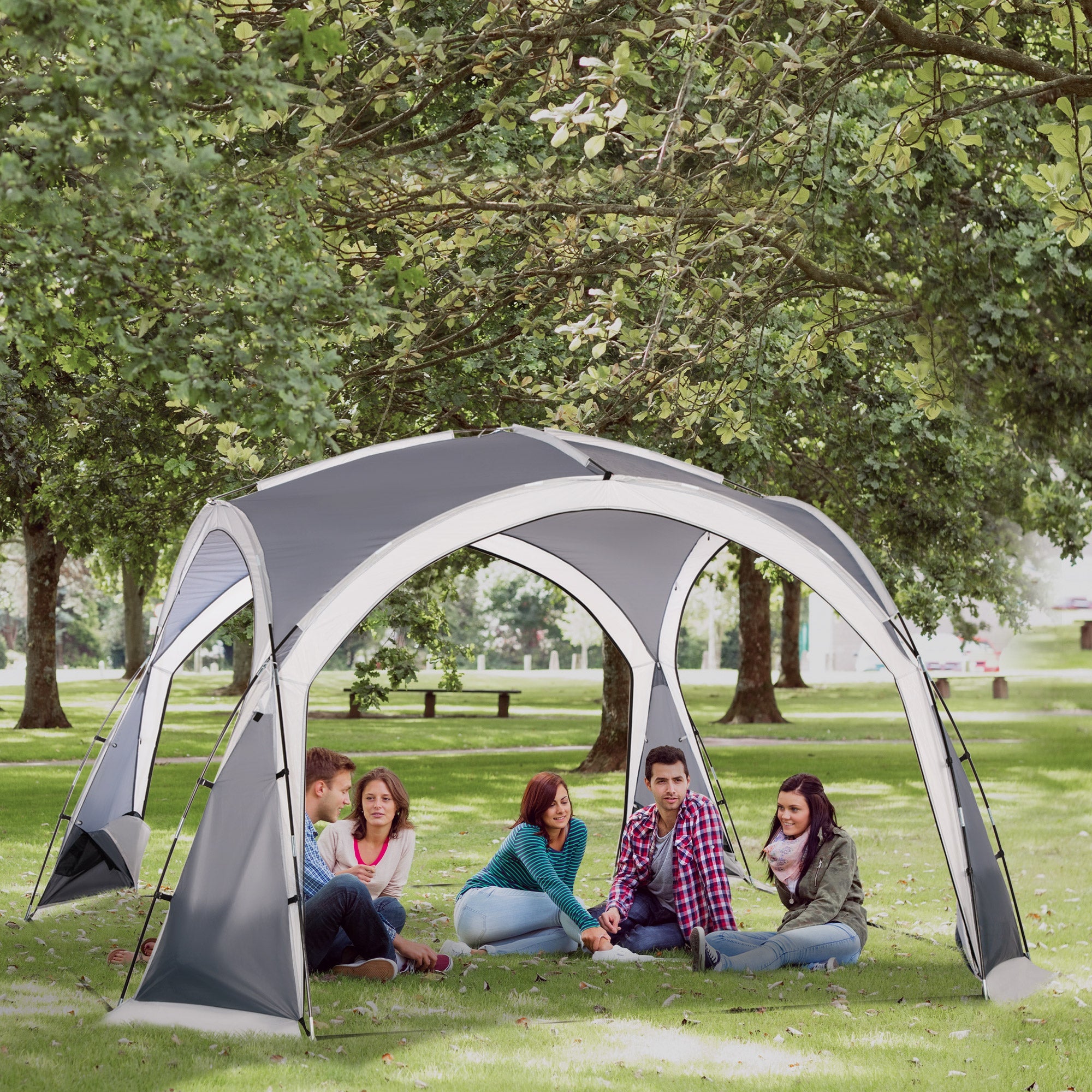 home office tent Outsunny Dome Tent for 6-8 Person, Camping Tent with 4 Zipped Mesh Doo – Wish Interiors
