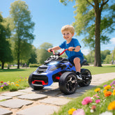 AIYAPLAY 12V Kids Electric Ride On Car with 3 Wheeler, MP3 Player, Horn, 2 Speeds, LED Lights for Boys & Girls Ages 3-8, Blue