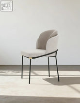 Modern upholstered y7 velvet dining chair with black metal frame and soft beige velvet dining upholstery