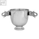 Silver yala elephant wine cooler with elephant handles polished metallic finish and classic pedestal base