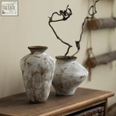 Rustic yanagi vase ceramic vase with textured whitewash finish and natural clay tones in earthy brown accents