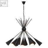 Yara matt black pendant light with multiple conical shades in matt black for stylish black pendant lighting