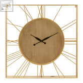 Yaxi wall clock gold wall clock with rustic wooden face and minimalist gold-toned metal square frame