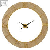 A yaxi wall clock with a white face, light wood-grain frame, and gold roman numerals and hands