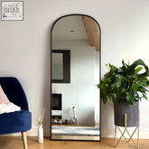 Black metal gentle arch mirror with sleek minimalist frame yoko arch mirror 150cm x 60cm