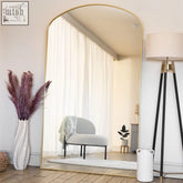 Yoko gold metal gentle arch mirror with gold steel frame and arched design measuring 180cm by 105cm