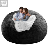 Black plush bean bag chair cover with white fluffy pv velvet lining washable for living room bedroom use