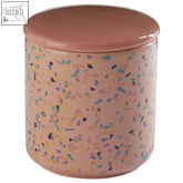 Yuki medium pink terrazzo ceramic canister with matching lid perfect for stylish pink terrazzo storage