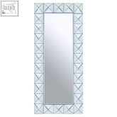 Silver-framed yula pyramid wall mirror with geometric interlocking triangle pattern on rectangular border