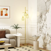HOMCOM 3-Light Floor Lamp, 170cm Industrial Dimmable Standing Lamp with Steel Wire Cage Lampshades for Living Room, Bedroom, Dining Room, Study, Gold Tone