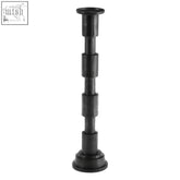 Black plastic telescoping stand with segmented sections designed for zac large candle holder and large candle use