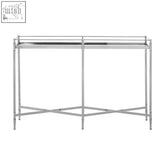 Zach console table with chrome finish stainless steel x-shaped legs and sleek minimalist design console table