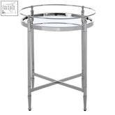 Zach round side table with chrome stainless steel frame and clear glass top perfect for living room use