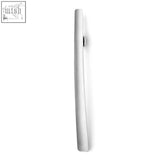 Silver-finished sleek rectangular door handle with minimalist design and rounded edges for calzo shoe horn setup