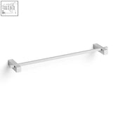 Modern chrome-finished towel rail with sleek rectangular design and square-ended brackets in brushed stainless steel