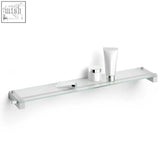 Modern chrome-finished bathroom shelf with brushed stainless steel and sturdy rectangular brackets for sleek storage