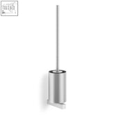 Silver stainless steel toilet brush with sleek cylindrical holder and long handle from zack carvo brushed stainless steel line