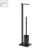 Black matte stainless steel zack carvo toilet butler with integrated holder and minimalist design