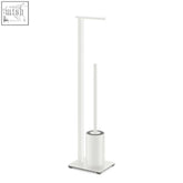 White modern stainless steel carvo toilet butler with sleek cylindrical base and vertical rod holder for bathroom use
