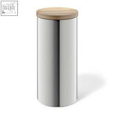 Zack cera premium 1.4l brushed stainless steel storage canister with light wood lid for aroma sealing kitchen use