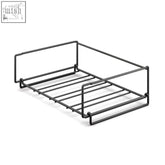 Black metal wire cubeto bottle rack with rectangular frame and slatted base for premium stackable wine storage