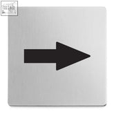 Zack indici premium arrow directional sign in brushed steel with a matt brushed finish and bold black arrow symbol