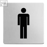 Zack indici premium brushed stainless steel men’s information sign with silver metallic finish and black silhouette figure