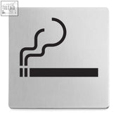 Silver metallic indici information sign with black cigarette silhouette made of brushed stainless steel for smoking permitted areas