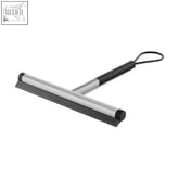 Silver and black jaz bathroom squeegee with brushed stainless steel short handle for bathroom use
