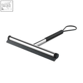Black and silver stainless steel jaz bathroom squeegee with rubber blade and ergonomic handle for easy use