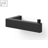 Black matte stainless steel toilet roll holder by zack linea with minimalist rectangular design and cylindrical roll holder