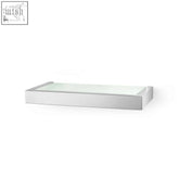 Modern rectangular linea bathroom shelf with sleek silver metallic frame and frosted glass top for bathroom use