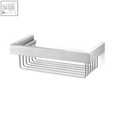 Modern chrome finished linea shower basket with sleek rectangular frame and stainless steel wire mesh base for shower use