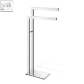 Modern chrome finished linea towel stand with sleek minimalist design and two horizontal bars in polished stainless steel