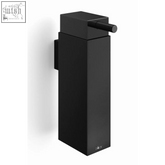 Black matte powder-coated stainless steel wall soap dispenser with sleek rectangular design and push-button mechanism