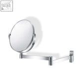 Silver-framed linea cosmetic mirror with 3x magnification and adjustable arm made of brushed stainless steel cosmetic mirror